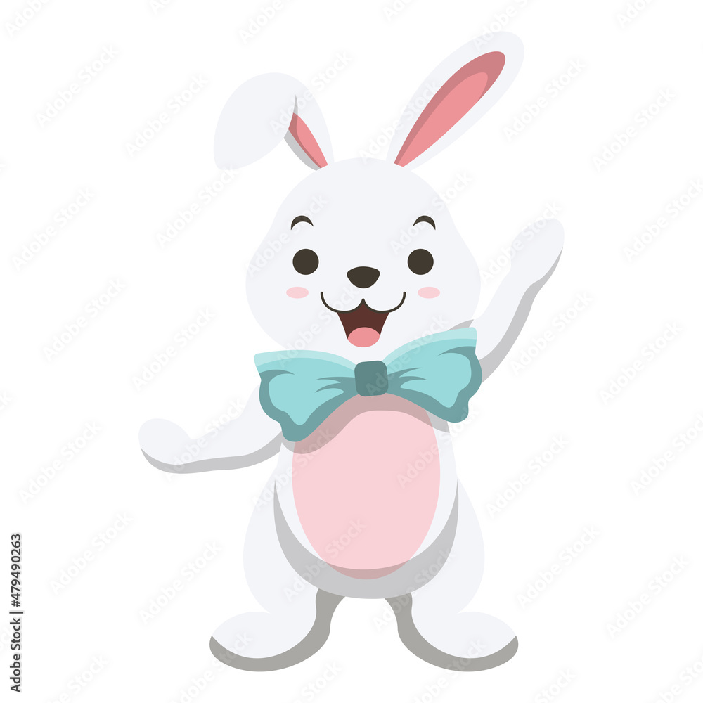 Fototapeta premium Cute white rabbit cartoon standing