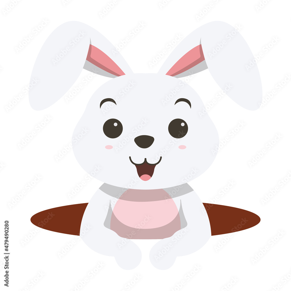 Fototapeta premium Cute little white bunny out from hole