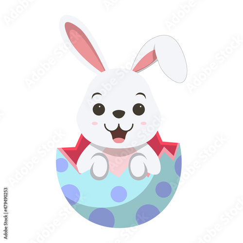 Cute white bunny inside an Easter egg