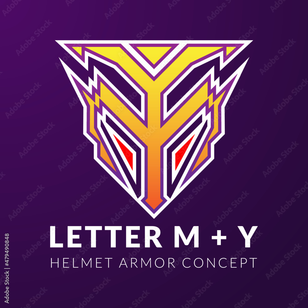initials M and Y design esports and gaming logo with helmet armor concept	
