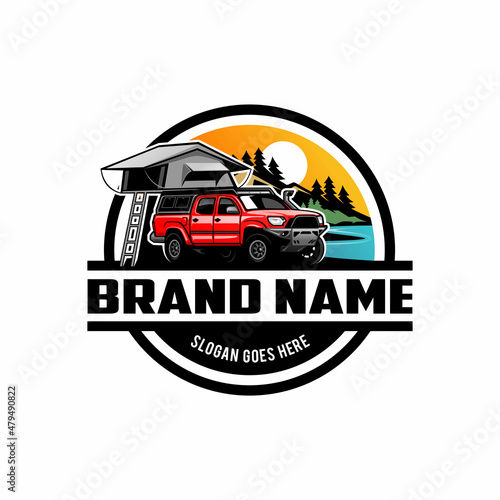 camper truck with roof top tent illustration logo vector
