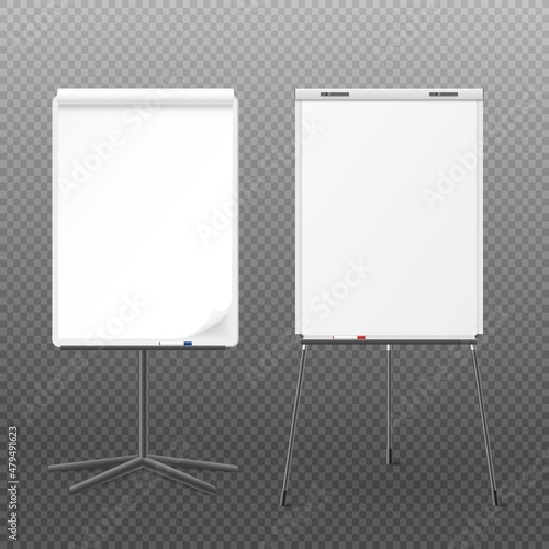 Realistic flip charts with empty blank space for text, vector illustration isolated on white background.