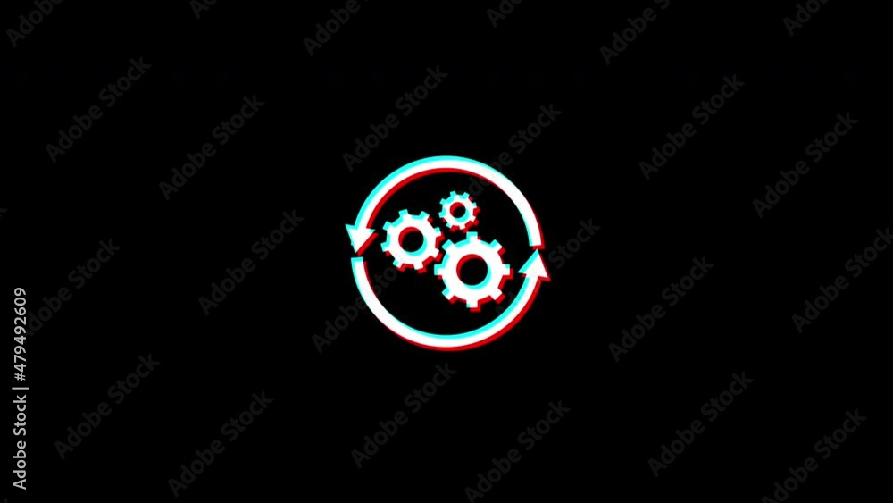 pixel gears and round arrow Glitch icon animated. isolated on black background.digital glitch effect. 4K video. cool effect. pixel gears and round arrow Glitch icon animated. isolated on black background.digital glitch effect. 4K video. cool effect.