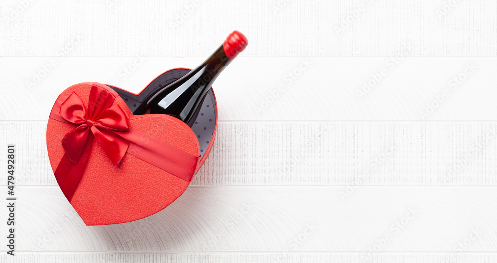Valentines day heart gift box and wine Valentines day heart gift box and wine