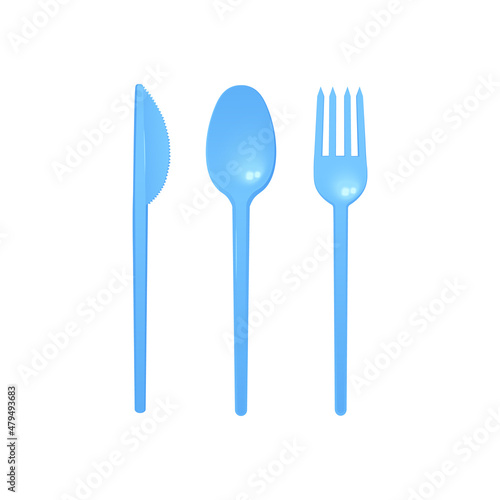 Realistic plastic cutlery set, vector illustration isolated on white background.