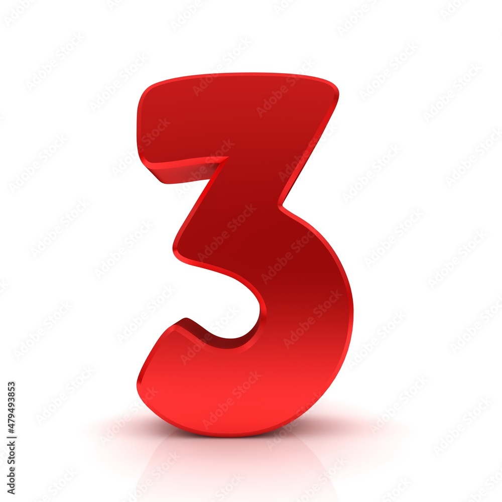 3 number three red numeral sign 3d rendering