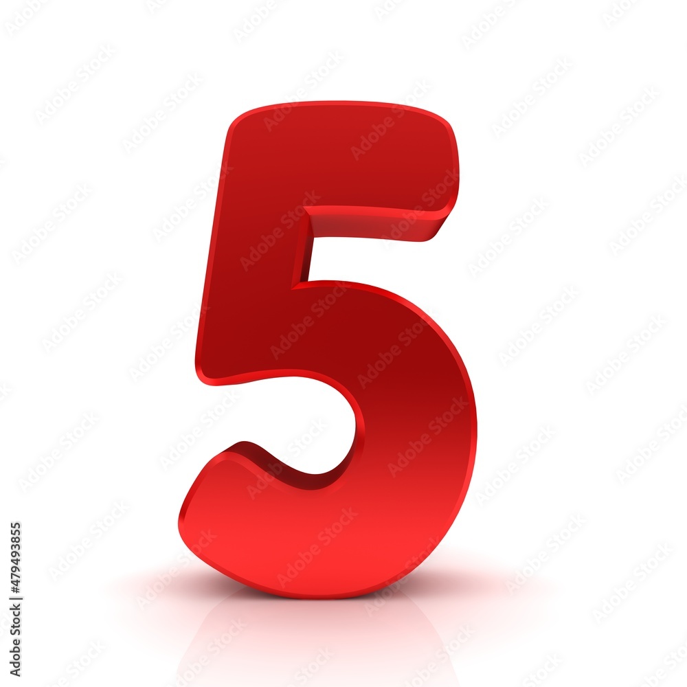 5 number five red numeral sign 3d rendering 5 number five red numeral sign 3d rendering