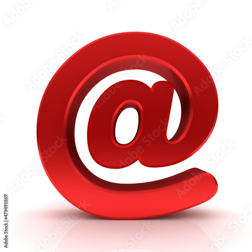 @ at red sign 3d symbol isolated on white background