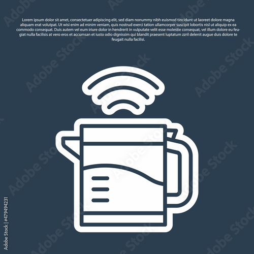Blue line Smart electric kettle system icon isolated on blue background. Teapot icon. Internet of things concept with wireless connection. Vector