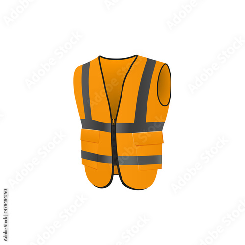 Safety orange vest or jacket work uniform, realistic vector illustration isolated.