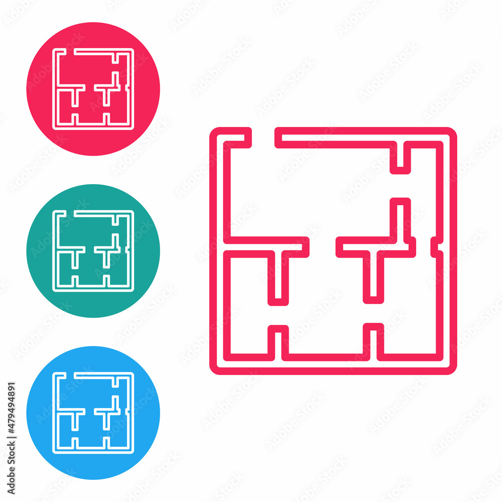 Red line House plan icon isolated on white background. Set icons in circle buttons. Vector Red line House plan icon isolated on white background. Set icons in circle buttons. Vector