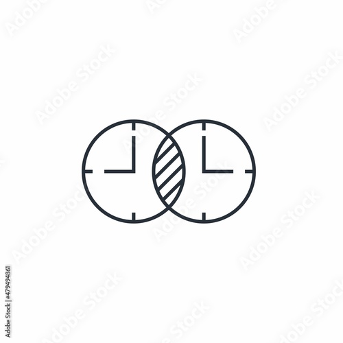 Crossing time frames. Agreed time. Vector linear icon isolated on white background.