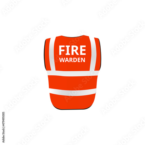 Canvas Print Red safety vest for fire warden with fluorescent reflective elements in flat
