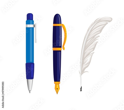 Pen and feather pen collection icon set symbol illustration vector