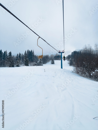 old ski lift at trostyan ski resort ukraine carpathian mountains