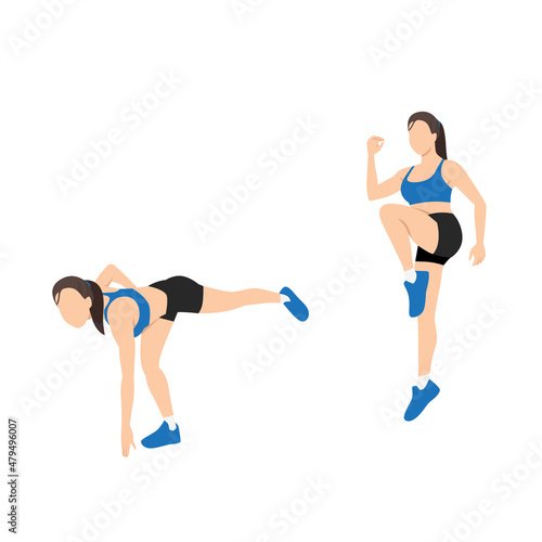 Woman doing Touch and hop exercise. Flat vector illustration isolated on white background