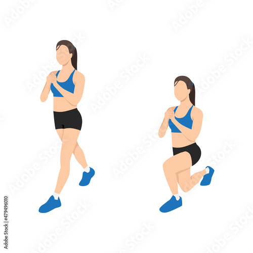Woman doing Split squat exercise. Flat vector illustration isolated on white background