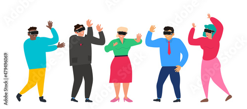 people wearing vr glasses video conference simulation vector illustration