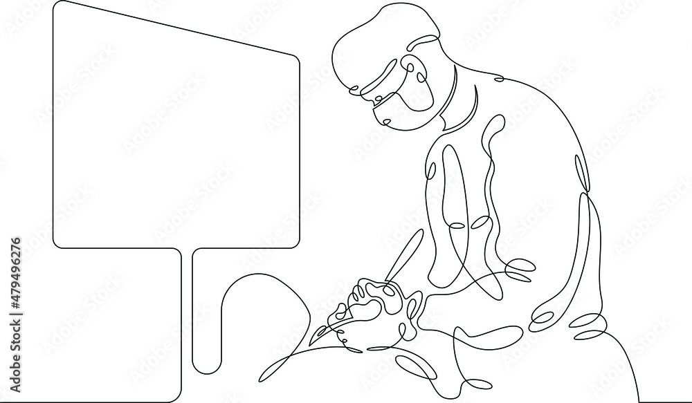 Operating Surgery Drawing One continuous line.Doctor surgeon performs an operation using a ...
