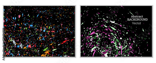 Multicolored paint splashes, smears, dust particles and debris are carried by the wind. A set of two templates. Design template for the design of banners, posters, booklets, covers, magazines. EPS 10