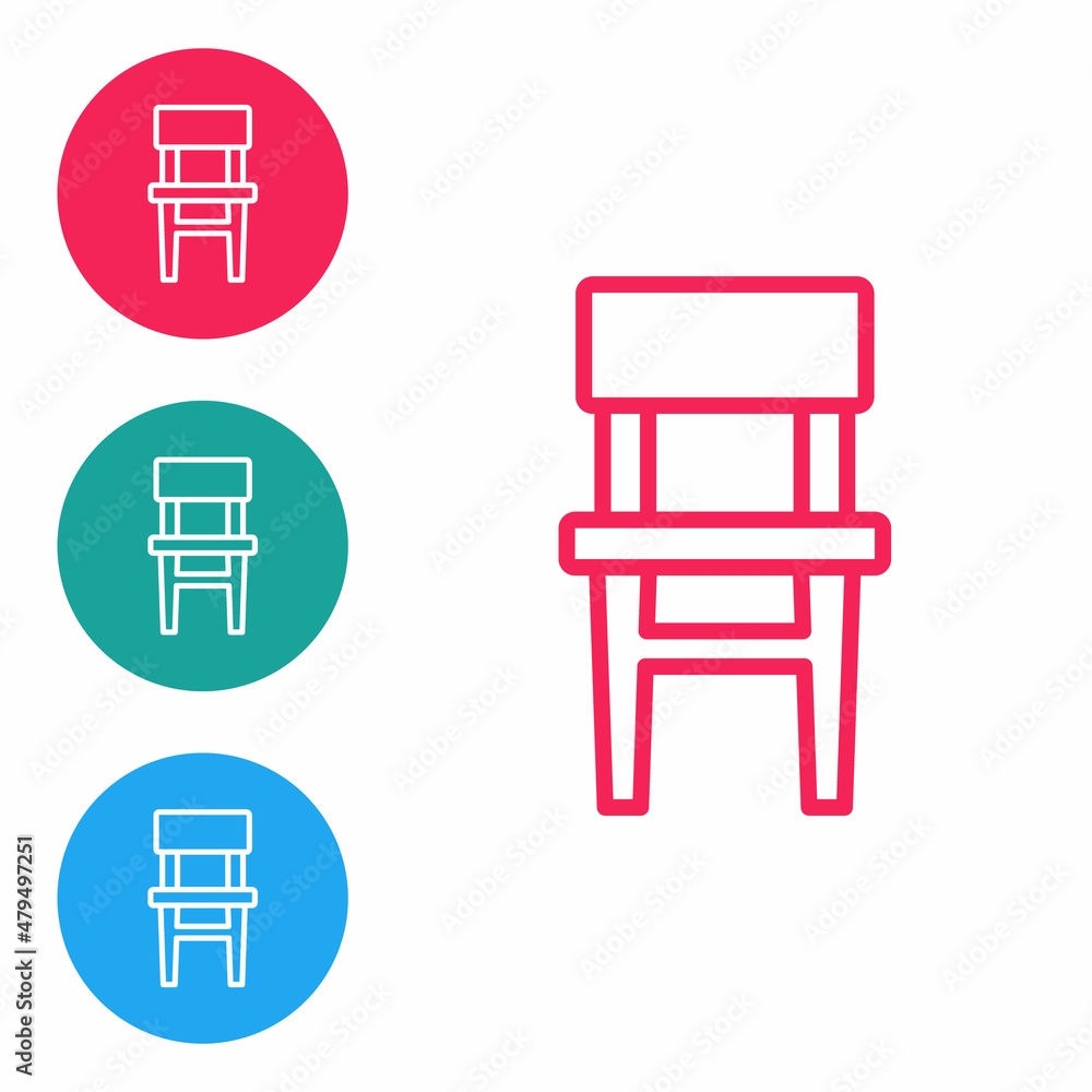 Red line Chair icon isolated on white background. Set icons in circle buttons. Vector Red line Chair icon isolated on white background. Set icons in circle buttons. Vector