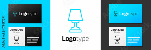 Blue line Table lamp icon isolated on white background. Logo design template element. Vector