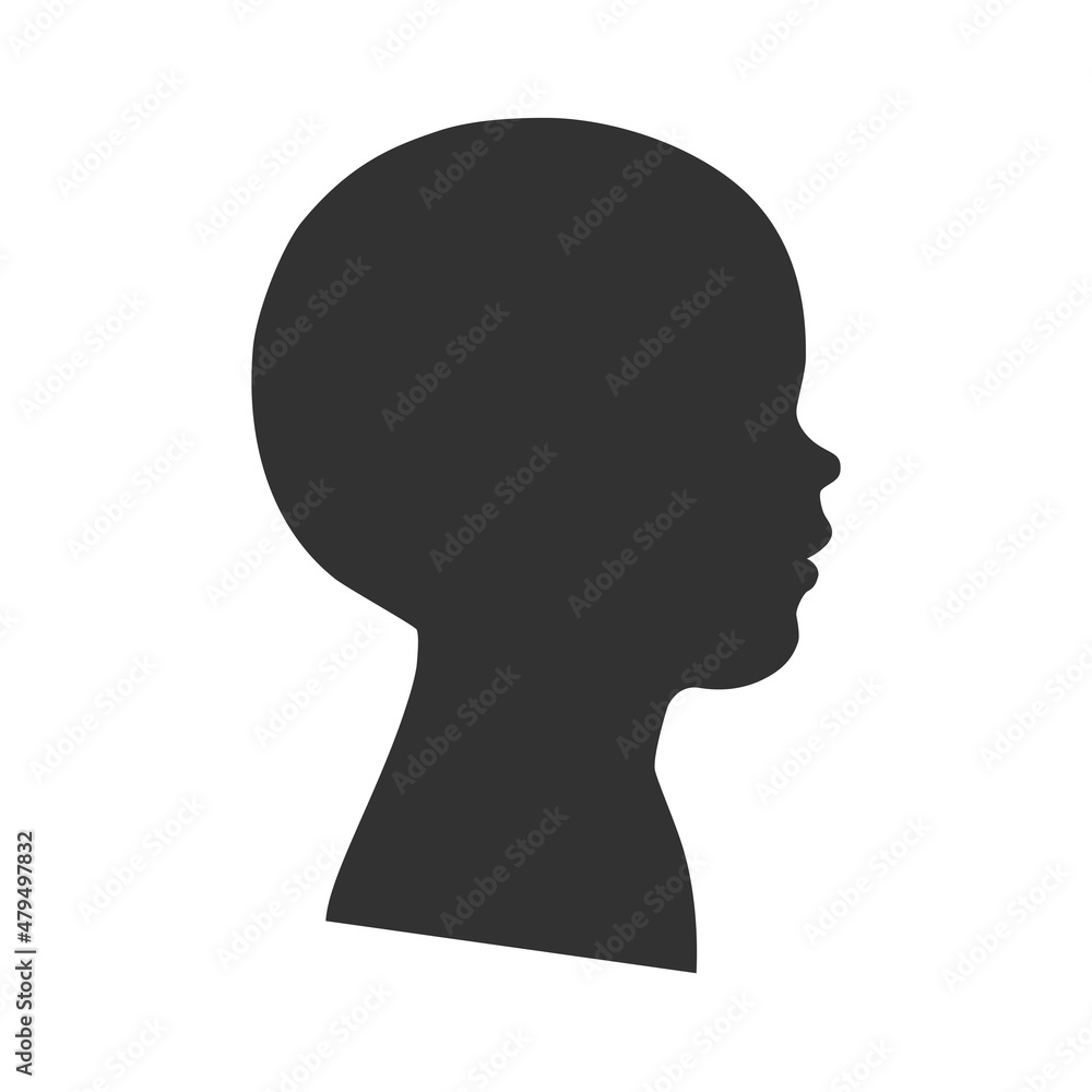 Silhouette of a newborn's head. Profile view. Vector illustration isolated on white background Silhouette of a newborn's head. Profile view. Vector illustration isolated on white background
