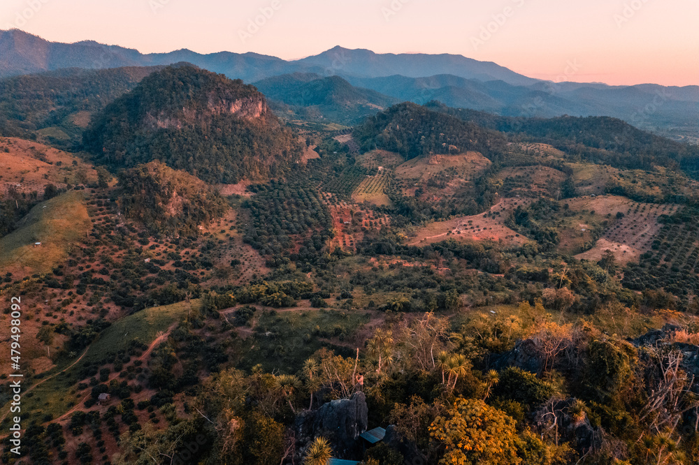 On the mountain, rocks, view in the evening On the mountain, rocks, view in the evening
