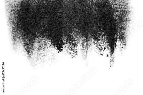 Black brush strokes oil paints on white paper. Isolated on white background. Abstract creative background