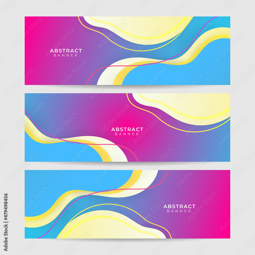 Naklejka premium Dynamic wave gradient purple blue colorful Abstract design banner