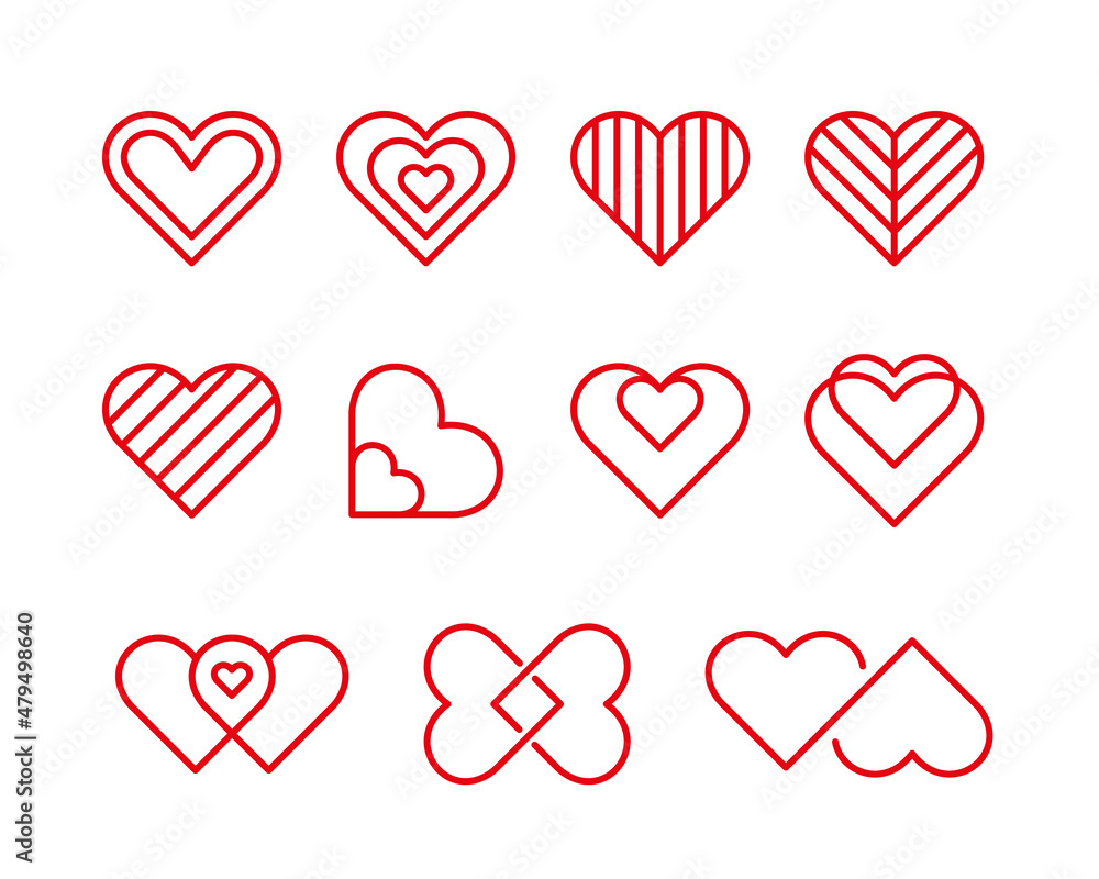 Heart logo collection. Red love symbols set