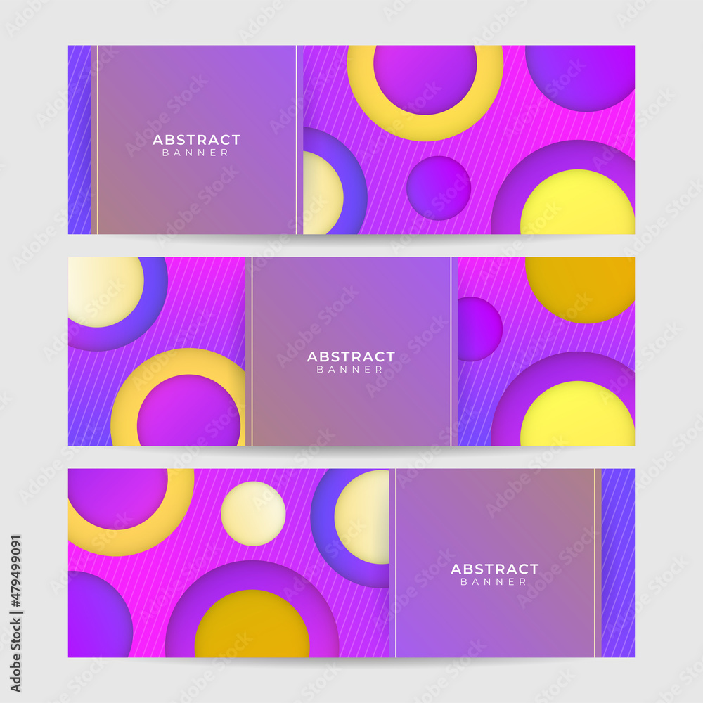Dynamic circle shape gradient purple yellow colorful Abstract design banner