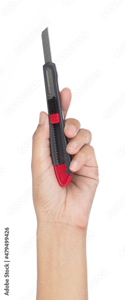 Hand holding Paper Cutter Knife isolated on a white background Hand holding Paper Cutter Knife isolated on a white background