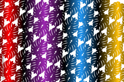 colourful  gradient pattern of traditional batik ethnic  monstera leaf for wallpaper background ads or clothing