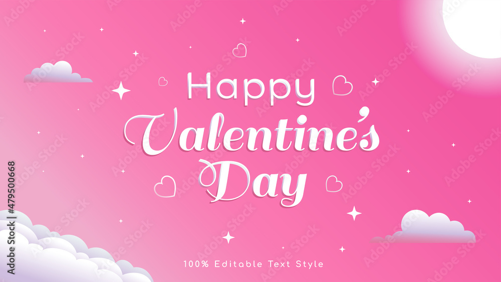 Cute valentine's day banner with editable text style. Greeting card with sweet anime concept concept with pink night sky ambience