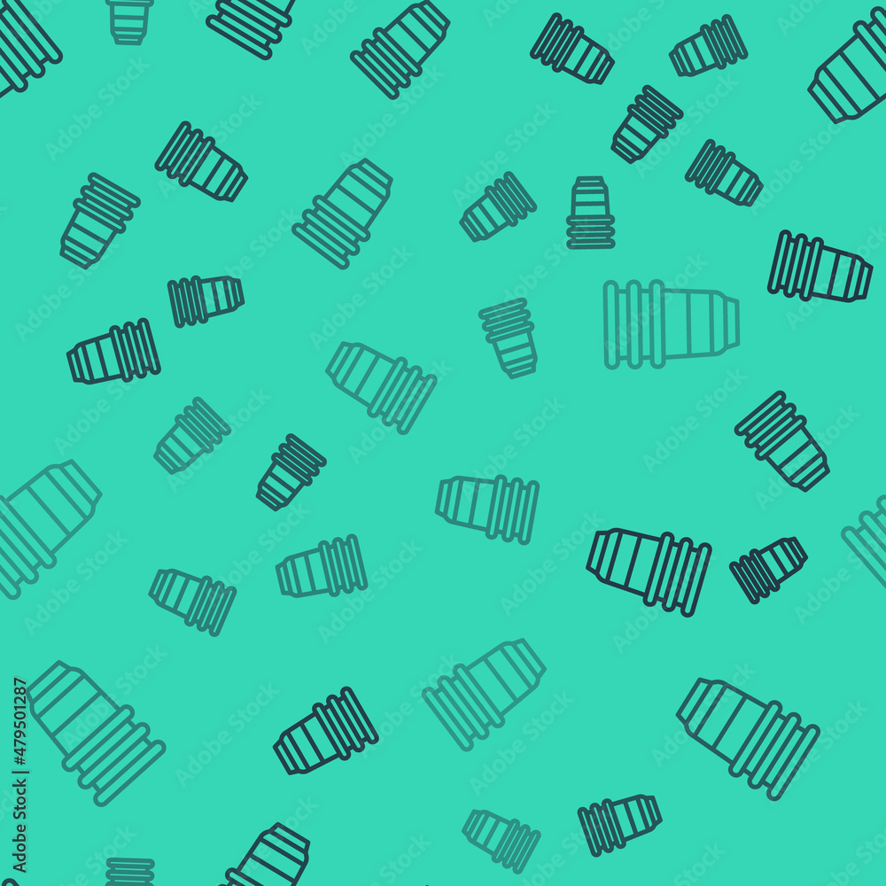 Black line Paper glass icon isolated seamless pattern on green background. Soda drink glass. Fresh cold beverage symbol. Vector Black line Paper glass icon isolated seamless pattern on green background. Soda drink glass. Fresh cold beverage symbol. Vector