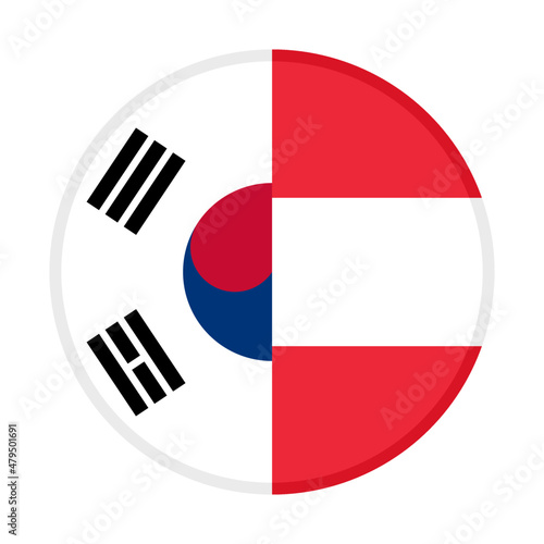 round icon with south korea and austria flags. vector illustration isolated on white background