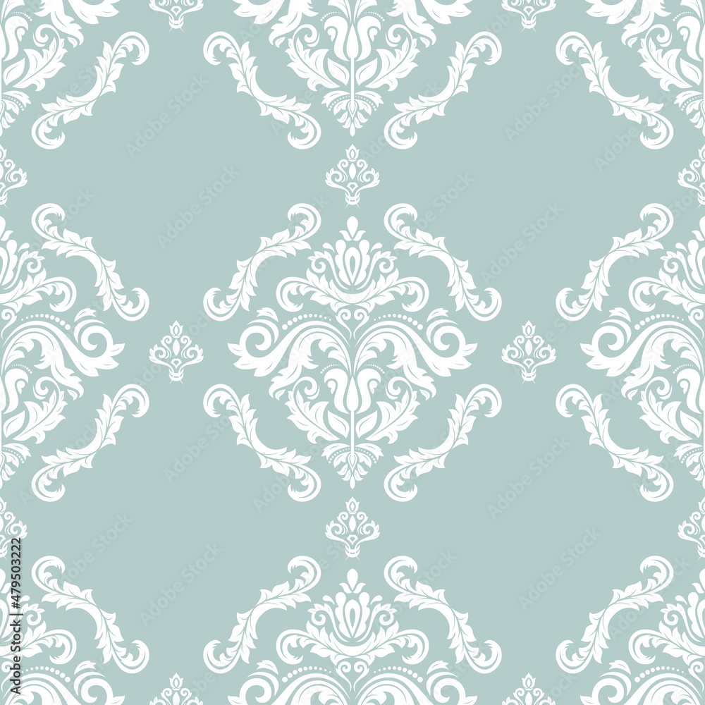 Classic seamless vector pattern. Damask orient light blue and white ornament. Classic vintage background. Orient ornament for fabric, wallpapers and packaging Classic seamless vector pattern. Damask orient light blue and white ornament. Classic vintage background. Orient ornament for fabric, wallpapers and packaging