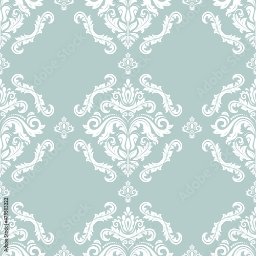 Classic seamless vector pattern. Damask orient light blue and white ornament. Classic vintage background. Orient ornament for fabric, wallpapers and packaging