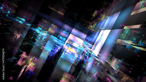 Hi tech digital interior Abstract data center server  business technology blured Polygonal geometric space  3D render