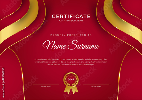 Luxury shine golden red certificate design template