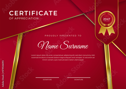 Luxury shine golden red certificate design template