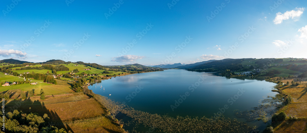 Drone panorama of Irrsee lake Drone panorama of Irrsee lake
