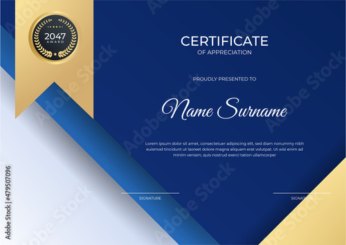 Modern employee golden blue certificate design template