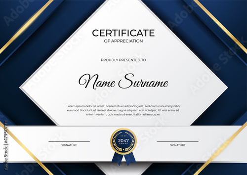 Modern employee golden blue certificate design template