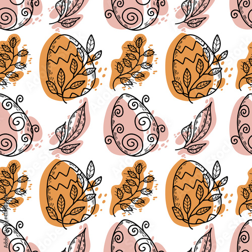 Easter vector pattern
 eggs and leaves.
A type of pattern and decoration for the backrest for textiles, covers and packaging.