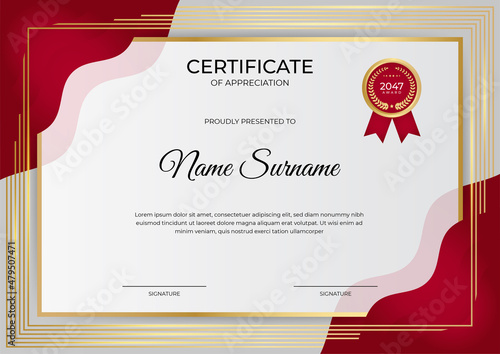 Modern employee golden red certificate design template