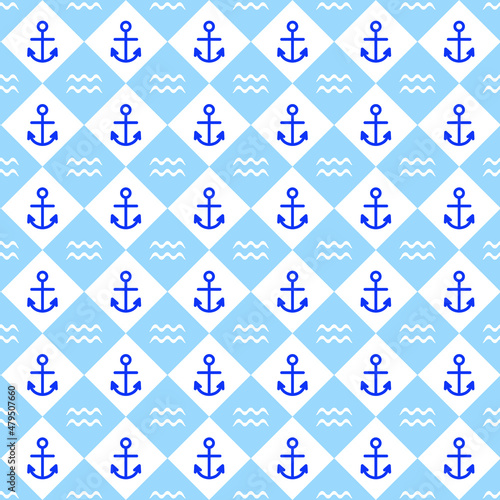 marine seamless pattern with waves and anchor