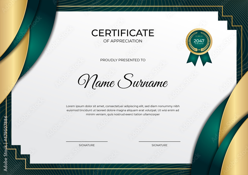 Luxury shine golden green certificate design template Stock Vector Luxury shine golden green certificate design template Stock Vector