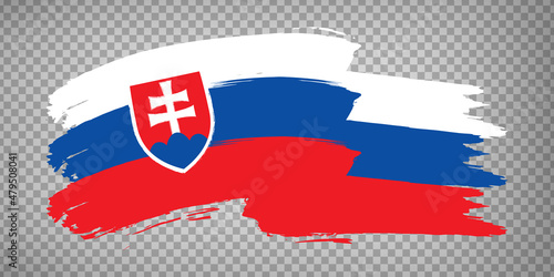 Flag of Slovakia from brush strokes. Waving Flag Slovak Republic on transparent background for your web site design  app  UI. Stock vector. EPS10.
